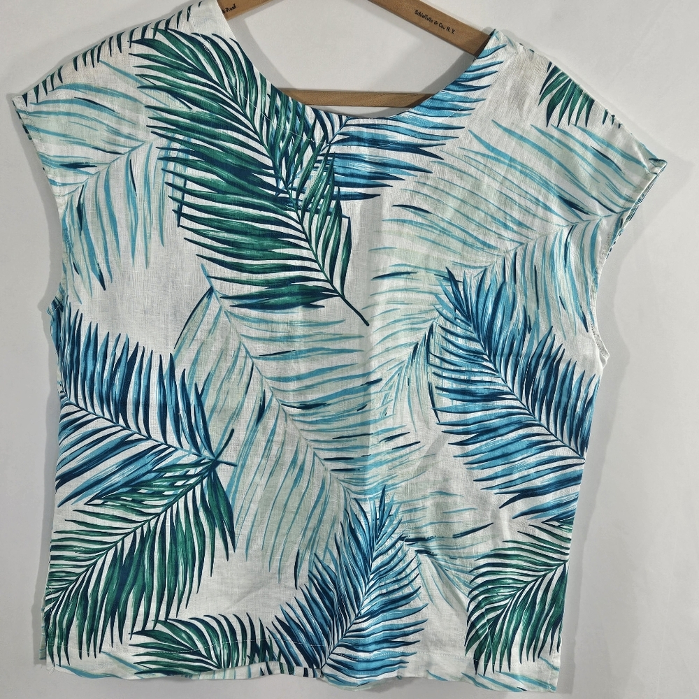 Tahari tropical print 100% linen blouse top  size S